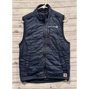 CARHARTT Rain Defender Insulated Puff Vest Mens Sz S Blue United Comp Logo